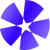 Abstract blue radial shape with five gradient petals on a transparent background.