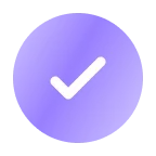 White check mark inside a blue circular gradient background.